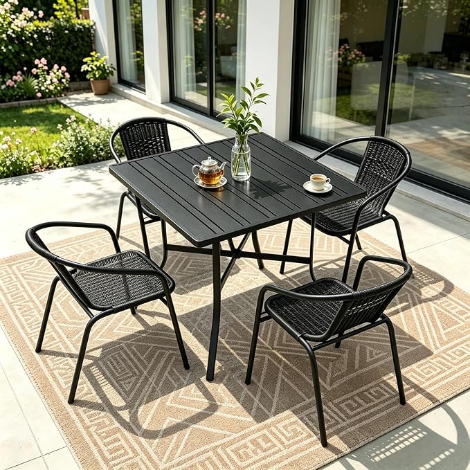 8 Pack Black Stackable Outdoor Rattan Chairs, All-Weather Patio Seating - Image 2