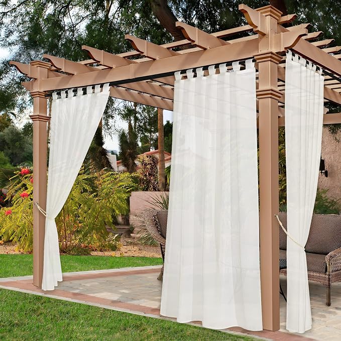 NICETOWN 2 Panels Indoor Outdoor Waterproof Patio Curtains, Sticky Tab Top Soft - Image 2