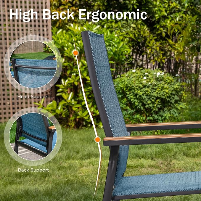 PHI VILLA Outdoor Stackable Dining Chairs Set of 2 w/Aluminum Frame, - Image 5