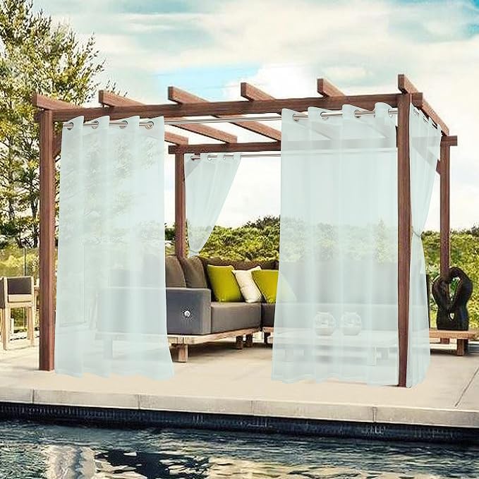 BONZER Sheer Outdoor Curtains for Patio Waterproof 2 Panels | Grommet Light - Image 2