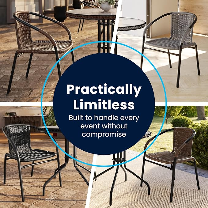 Flash Furniture Lila 2 Pack Gray Rattan Indoor-Outdoor Restaurant Stack Chair | - Image 9