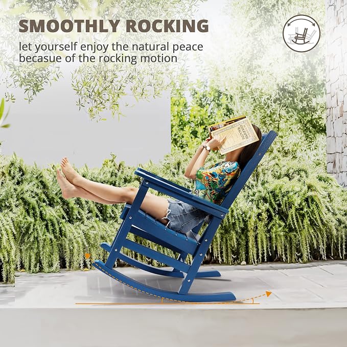 LUE BONA Outdoor Rocking Chairs Set of 2, Weather Resistant Poly Plastic Rocker - Image 9