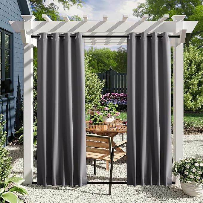 NICETOWN 2 Panels Outdoor Curtains Waterproof Bottom Fixed W46xL90 Grey | - Image 2