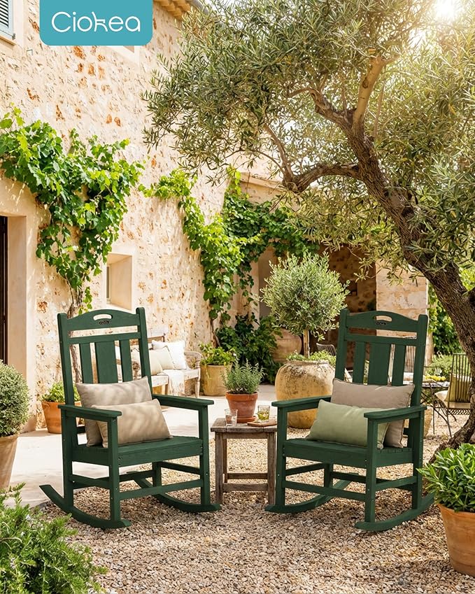 Oversized Outdoor Rocking Chair, High Back Patio Rockers, Deep Green | - Image 8