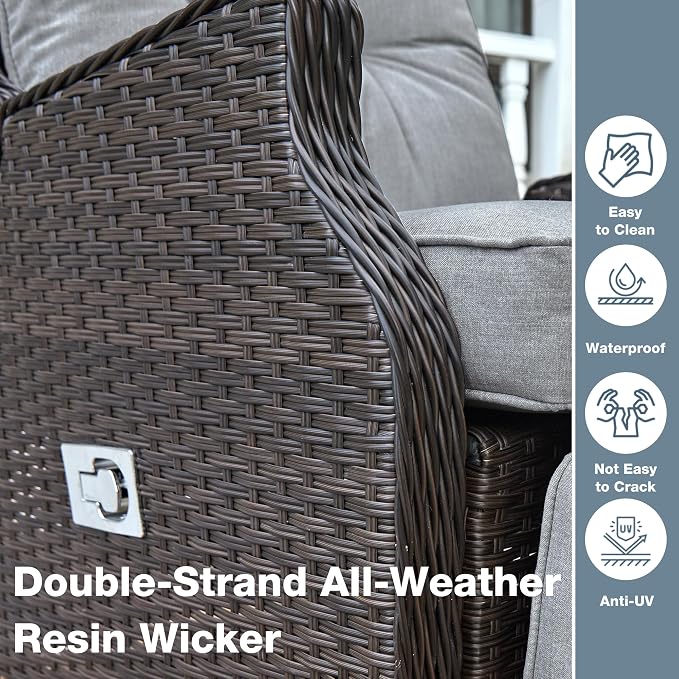 Outdoor Recliner with Adjustable Back and Footrest, Light Grey | Wicker - Image 6