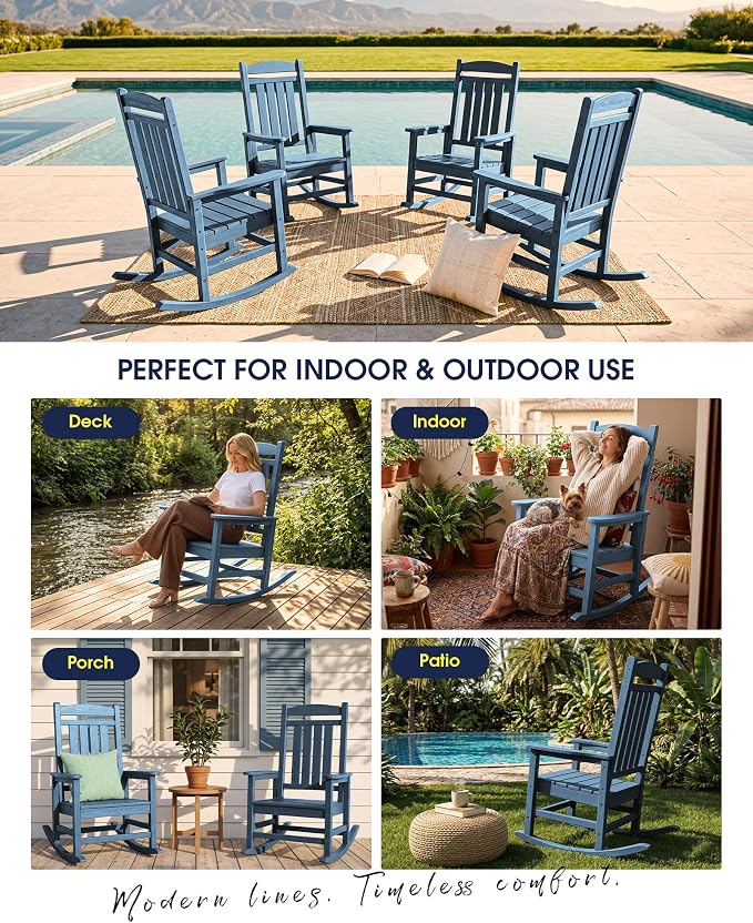 Oversized Outdoor Rocking Chairs Set of 6, HDPE Porch Rockers - Image 6