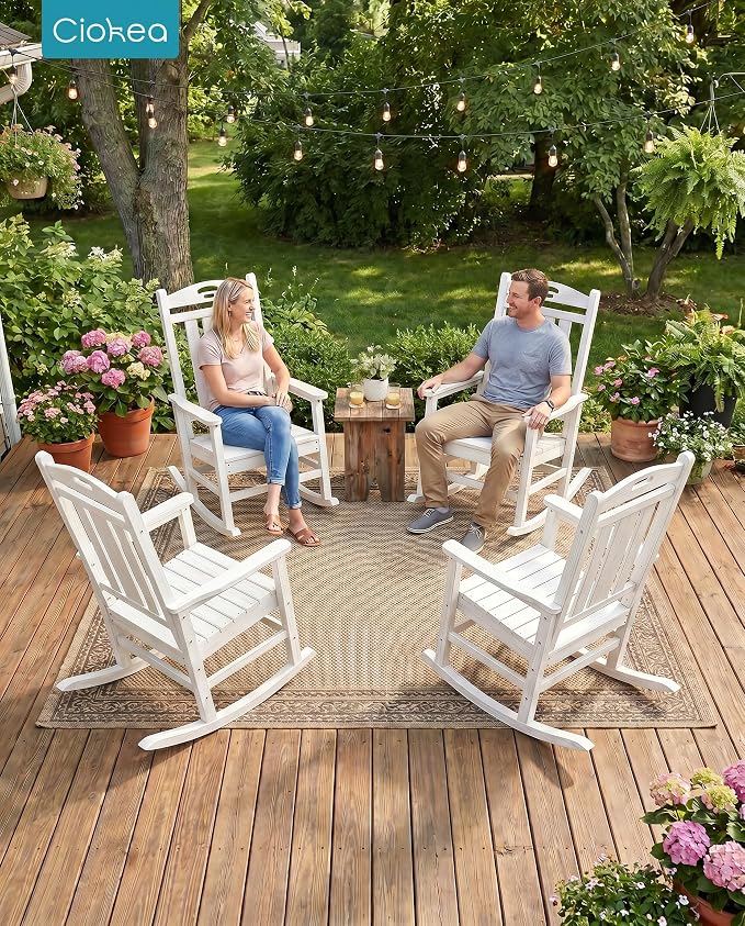Oversized Outdoor Rocking Chairs Set of 3, 380lbs Heavy-Duty Large Patio Rocker - Image 2
