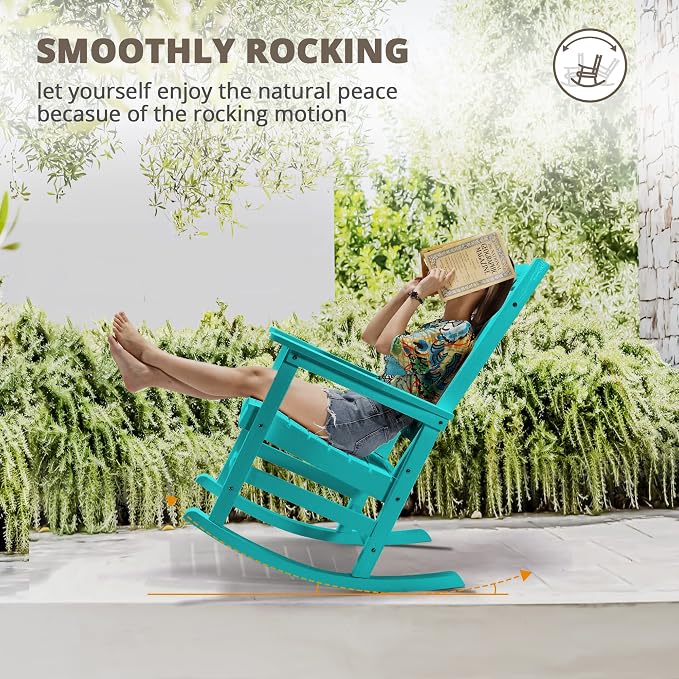 LUE BONA Rocking Chair Outdoor, Weather Resistant HDPS Plastic Rocker Chairs - Image 5