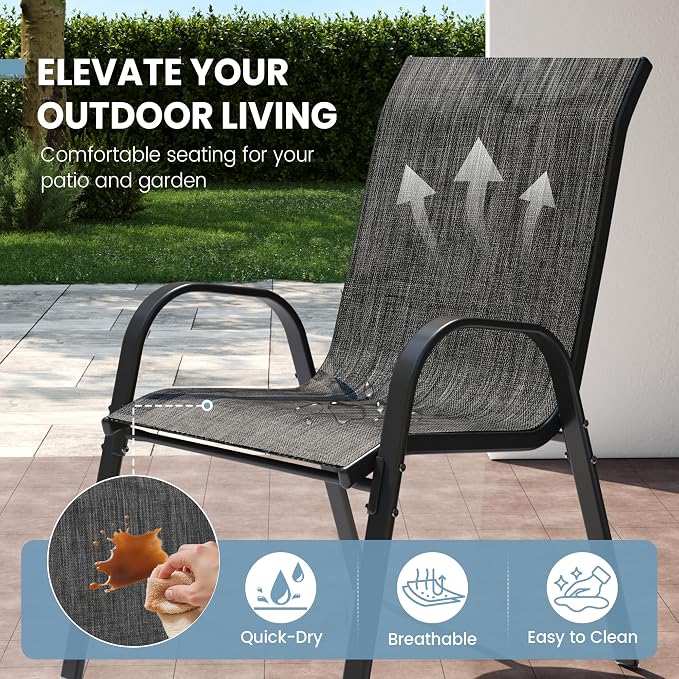 Patio Dining Chairs Set of 6, Outdoor Stackable Dining Chairs High Back - Image 6