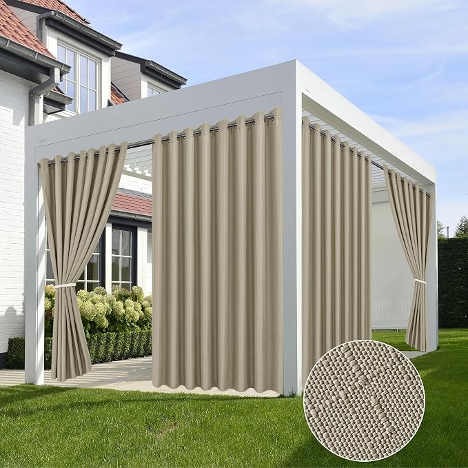 Linen Outdoor Curtains for Patio Waterproof 4 Pcs 110x95 In Taupe | Light by HolidayIdeas