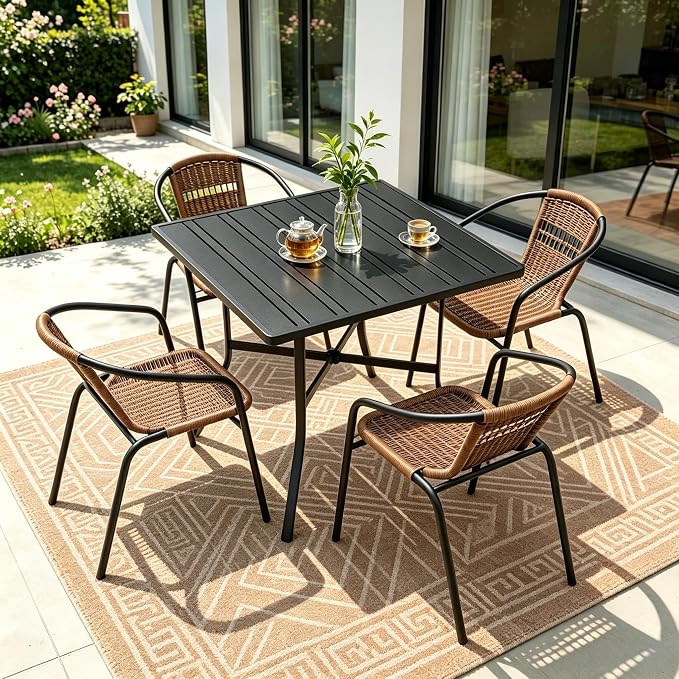4 Pack Brown Stackable Outdoor Rattan Chairs, All-Weather Patio Seating - Image 2