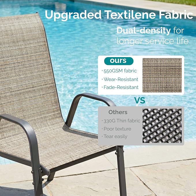 MAMIZO Patio Dining Chairs, Stackable Textilene Chair Set of 8, - Image 3