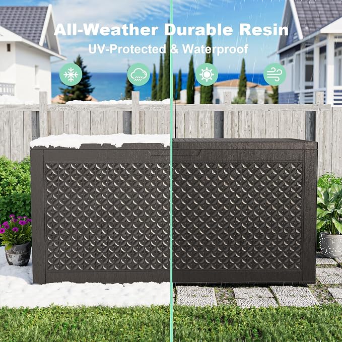 110 Gallon Waterproof Resin Outdoor Storage Box, Weatherproof Outdoor Bin - Image 4