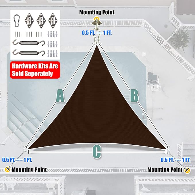 Amgo 28' x 28' x 28' Brown Triangle Sun Shade Sail Outdoor Canopy Awning UPF50+ - Image 6