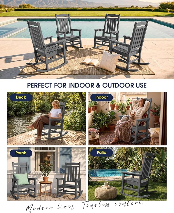 Oversized Outdoor Rocking Chairs Set of 2, HDPE Porch Rockers - Image 8