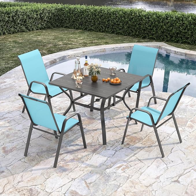 Outdoor Patio Chairs Set of 6 Stackable Dining Chairs All-Weather Textilene - Image 5