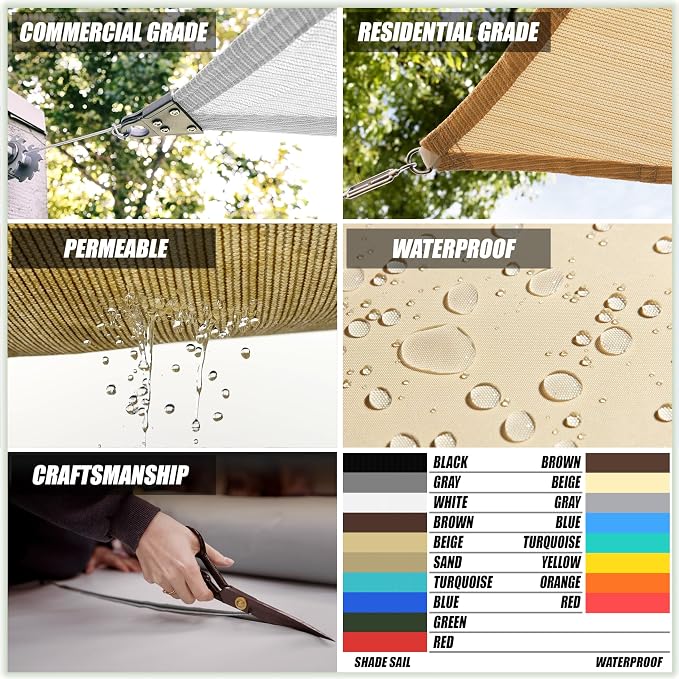 Colourtree TAPR0810 Custom Size 6' x 22' Grey Sun Shade Sail UPF50 Canopy UV - Image 3