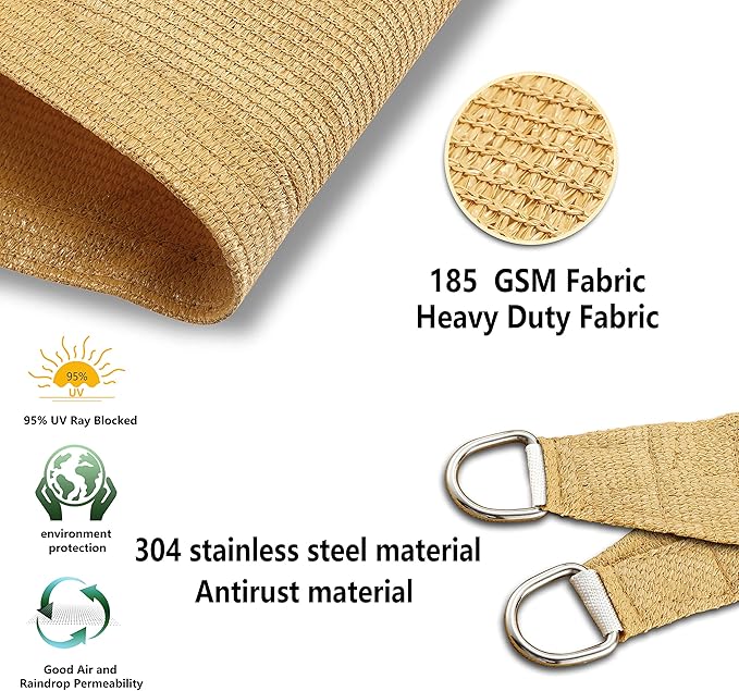 Tronssien Triangle 16'x16'x23' Sun Shade Sail, 95% UV Blockage Canopy Awning - Image 4