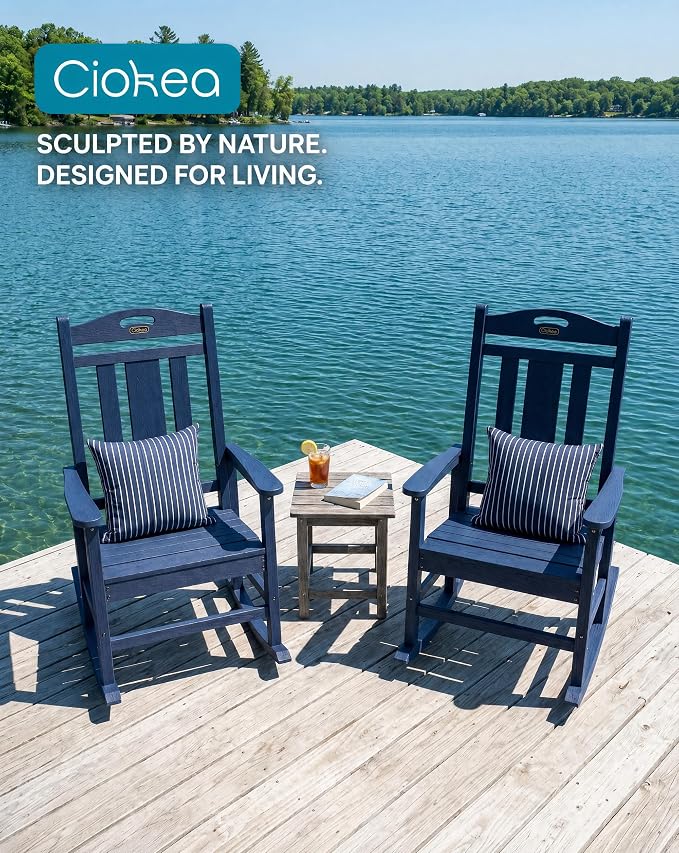 Oversized Outdoor Rocking Chairs, HDPE Patio Rockers, Deep Navy Blue | High - Image 4
