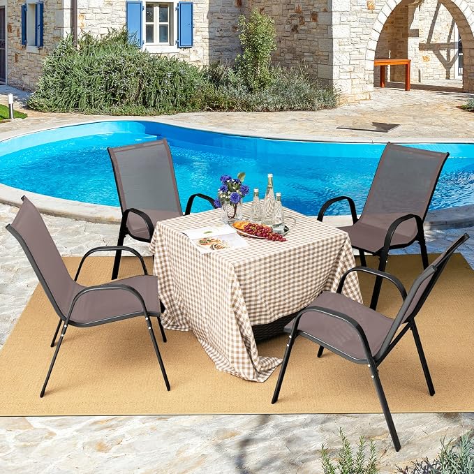 Giantex Patio Chairs Set of 2, Stackable Outdoor Dining Chairs - Image 2