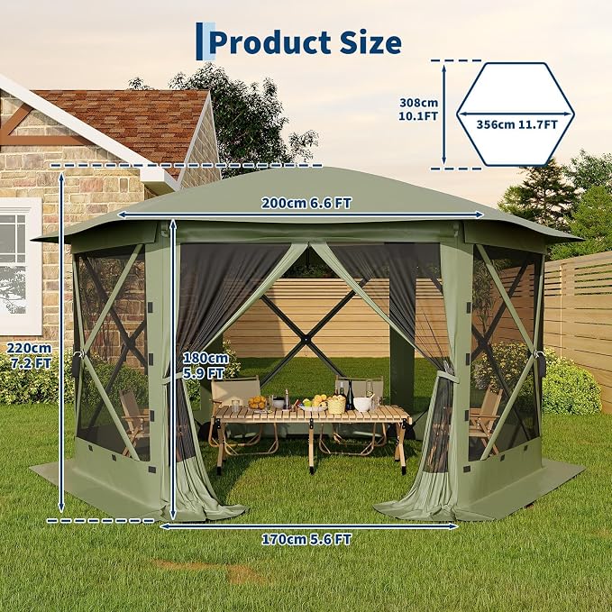 11.5FT Pop-Up Gazebo Tent with Mesh Netting, Removable Top & Wind Cloths | - Image 6