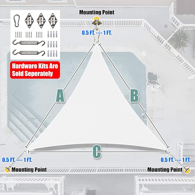 Amgo Custom Size 19' x 19' x 19' White Triangle Sun Shade Sail UPF50+ AGTAPT12 - Image 6