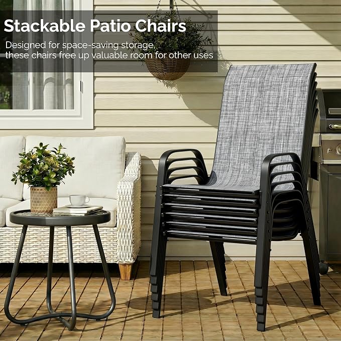 MAMIZO Patio Dining Chairs, Stackable Textilene Chair Set of 8, - Image 7