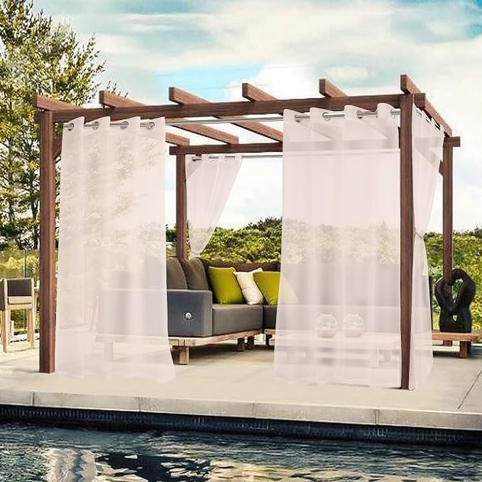BONZER Sheer Outdoor Curtains for Patio Waterproof 2 Panels | Grommet - Image 2