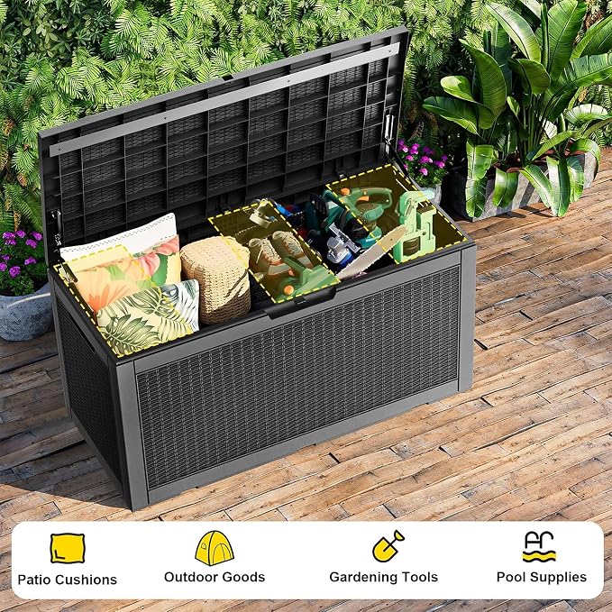 PatioZen 120 Gallon Deck Box Outdoor, Weatherproof Resin Patio Storage Box - Image 5