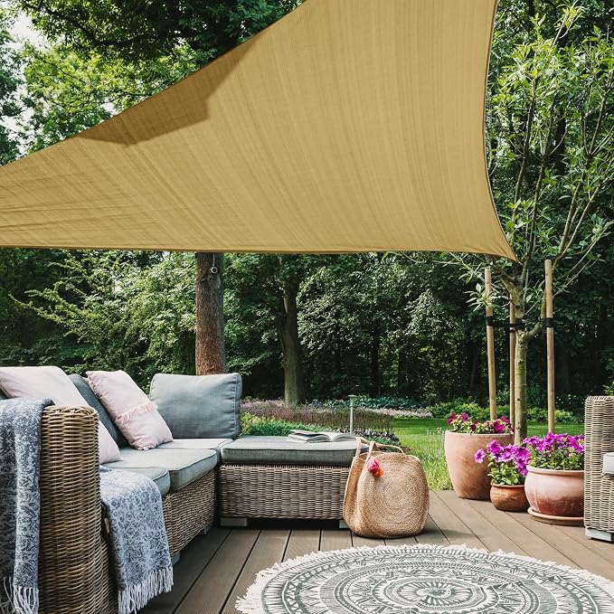 10' x 10' x 10' Triangle Sun Shade Sail, 185 GSM HDPE, Sand | 95% UV block by LagemiexShadeProduct