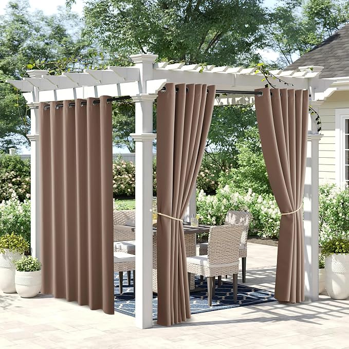 NICETOWN 2 Panels Weighted Patio Curtains Outdoor Waterproof 84 inches Long by NICETOWN