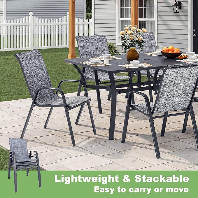 Outdoor Patio Chairs Set of 4 Stackable Dining Chairs All-Weather Textilene - Image 6