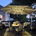 PURPLE LEAF Cantilever Umbrella 13ft Solar LED Light Double Top, Support to by PURPLELEAF