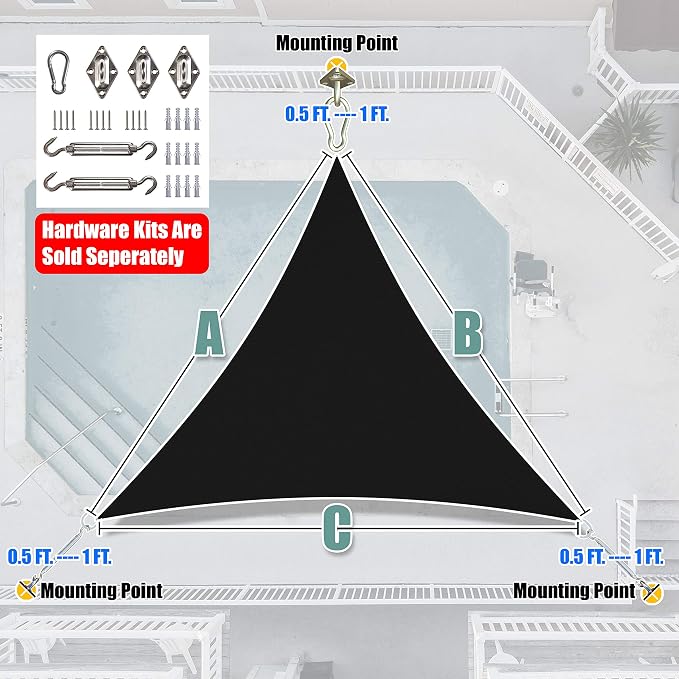 Amgo Custom Size 14' x 14' x 14' Black Triangle Sun Shade Sail UPF50+ AGTAPT10 - Image 6