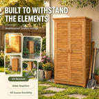 Outvita Outdoor Storage Cabinet, 63in Wooden Garden Tools Shed, Natural | 2 - Image 5