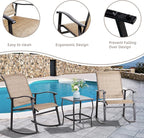 Vongrasig 3 Piece Outdoor Rocking Bistro Set, Textilene Fabric Small Patio - Image 3
