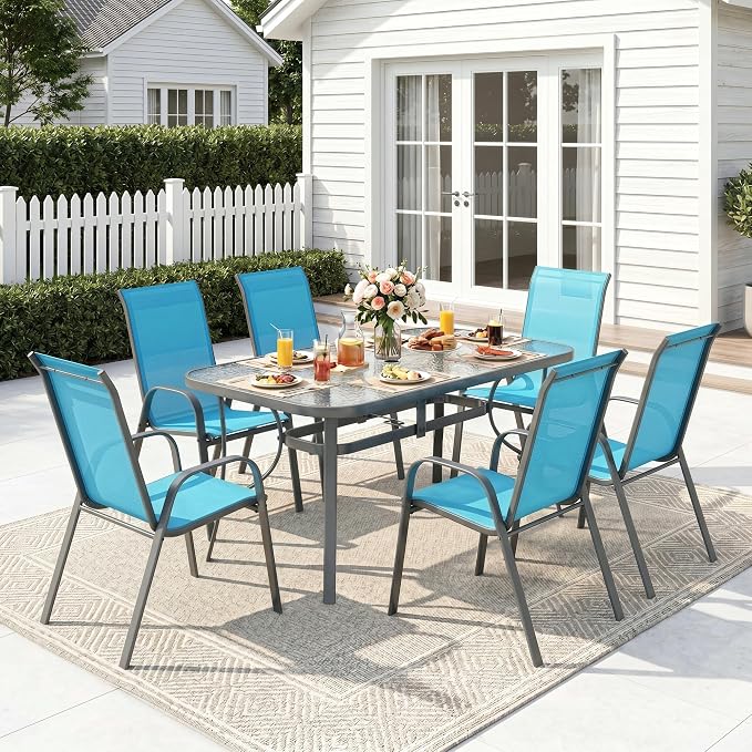 MAMIZO Patio Dining Chairs, Stackable Textilene Chair Set of 4, Sky Blue | - Image 8