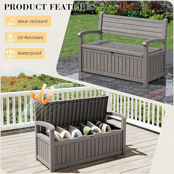 80 Gallon Outdoor Storage Bench Waterproof, Storage Outdoor Porch Bench Doubles - Image 5