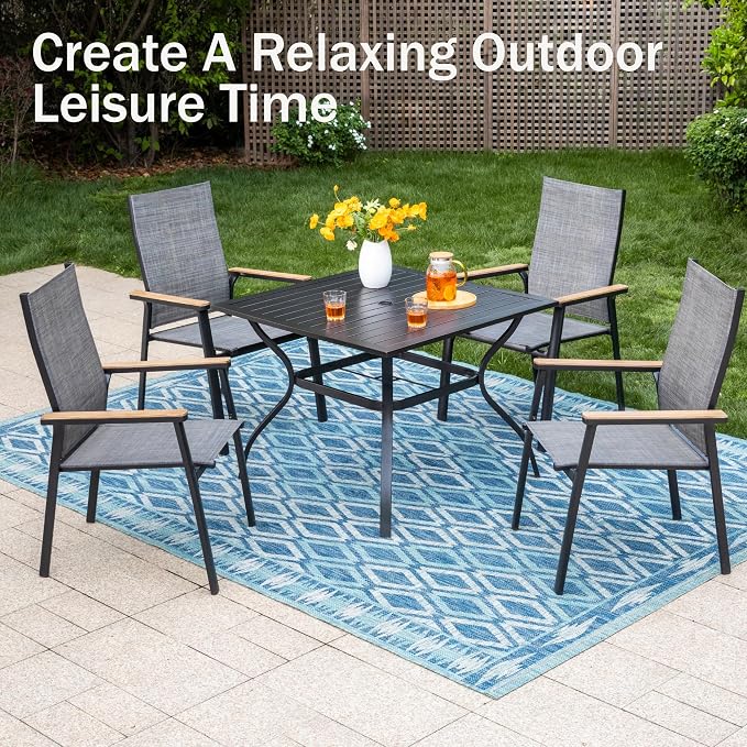 PHI VILLA Outdoor Stackable Dining Chairs Set of 4 w/Aluminum Frame, - Image 8