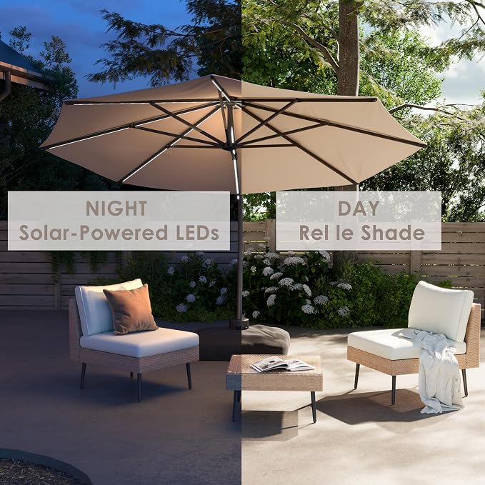 11FT Solar Powered LED Light Cantilever Patio Umbrella - Image 2