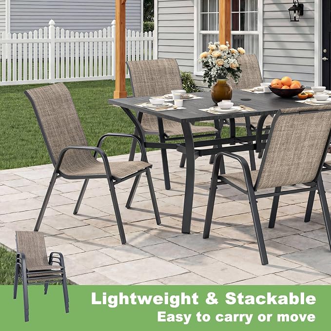 Outdoor Patio Chairs Set of 4 Stackable Dining Chairs All-Weather Textilene - Image 6