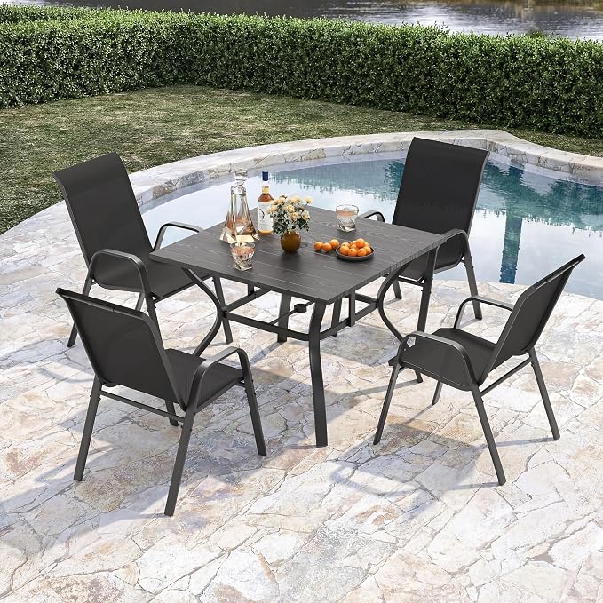 Outdoor Patio Chairs Set of 4 Stackable Dining Chairs All-Weather Textilene - Image 5