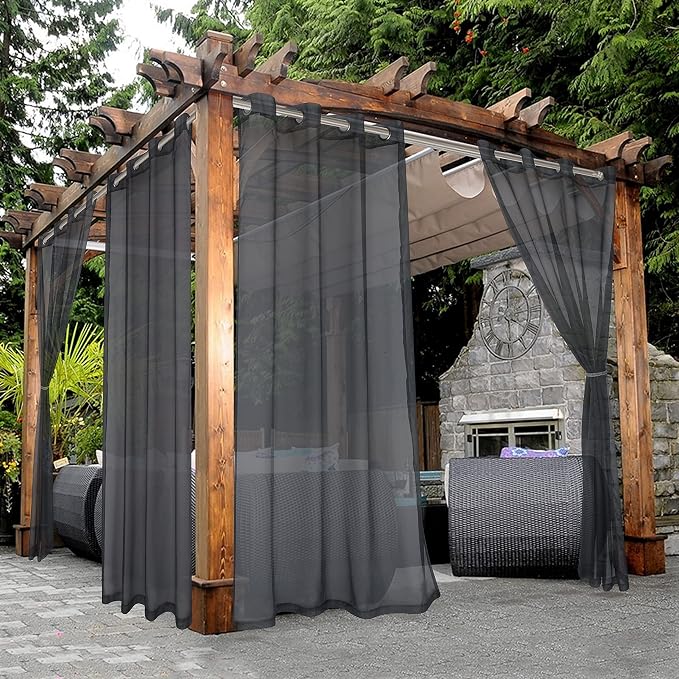 BONZER Outdoor Sheer Curtains for Patio Waterproof 2 Panels | Grommet Light by Bonzer