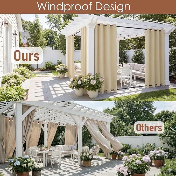 RYB HOME Extra Wide Outdoor Curtains 2 Panels or Patio Waterproof | Blackout - Image 2
