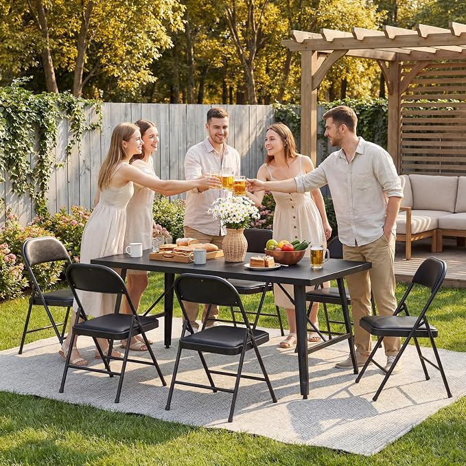 6 Pack Padded Folding Chairs, Portable Metal Foldable Chairs - Image 8