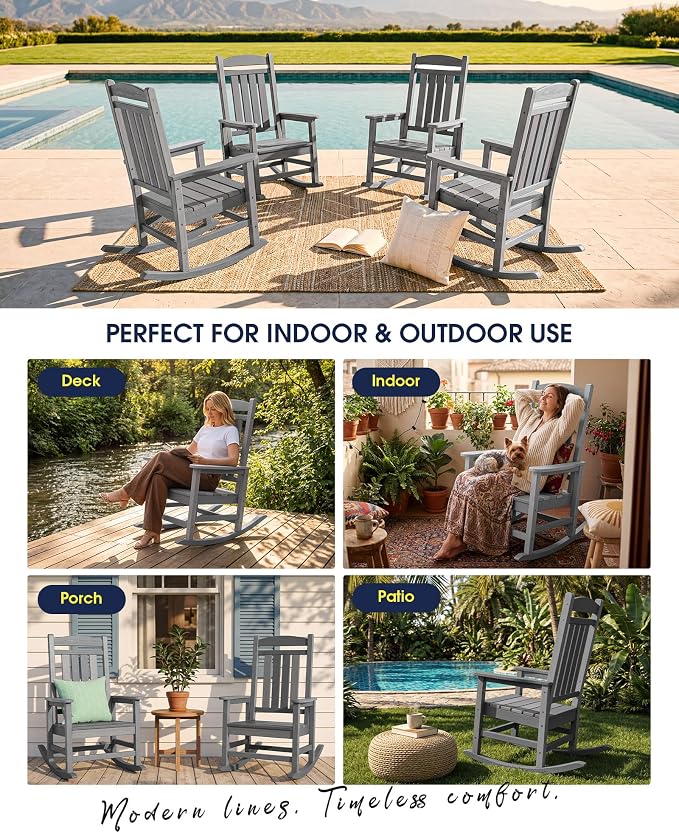 Oversized Outdoor Rocking Chair, Porch Rockers, Unique Gray | - Image 6