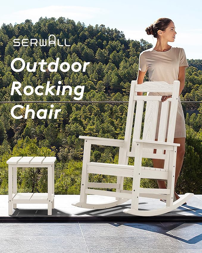 SERWALL Outdoor Rocking Chair, HDPE Oversized Rocking Chair Outdoor - Image 4
