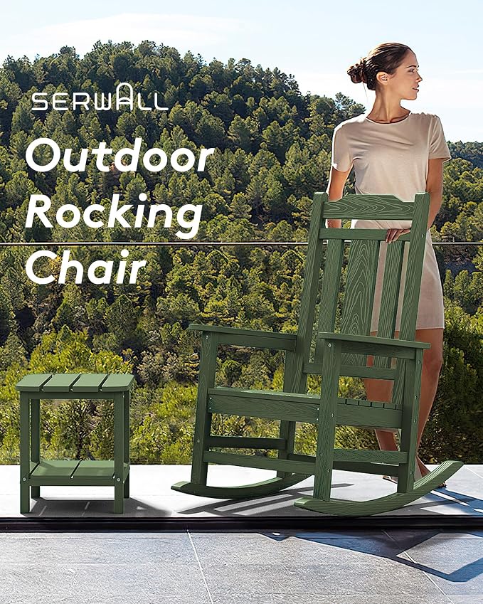 SERWALL Oversized Outdoor Rocking Chairs Set of 4, Patio Rocker, Avocado | - Image 5