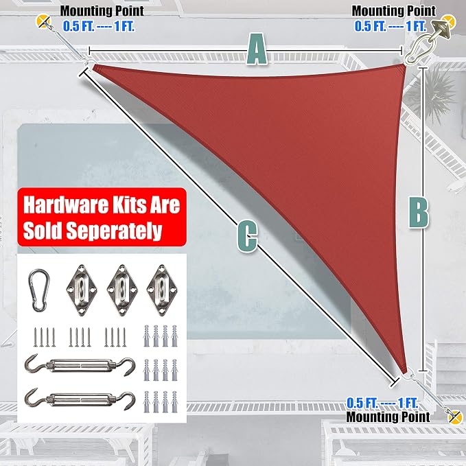 Amgo Custom Size 14' x 23' x 26.9' Red Right Triangle Sun Shade Sail UPF50+ - Image 6
