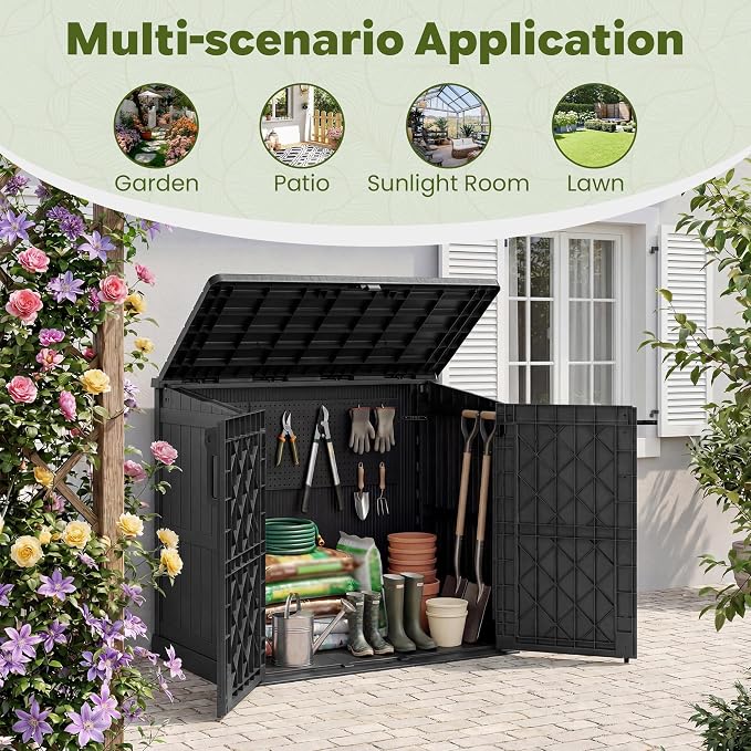 LHBcraft 36 Cu Ft Outdoor Storage Cabinet, Horizontal Resin Storage Shed Box - Image 3